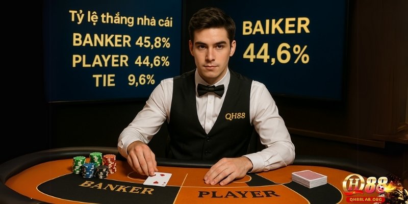 Bàn Baccarat Casino QH88 với dealer chuyên nghiệp, tỷ lệ thắng cao.